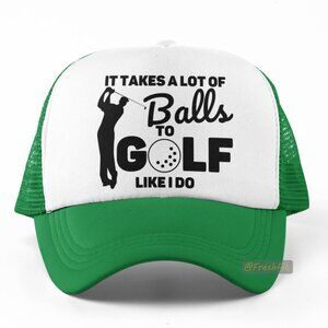 🆕It Takes A Lot of Balls to Golf Foam Trucker Hat Mesh Snapback Cap Green/White